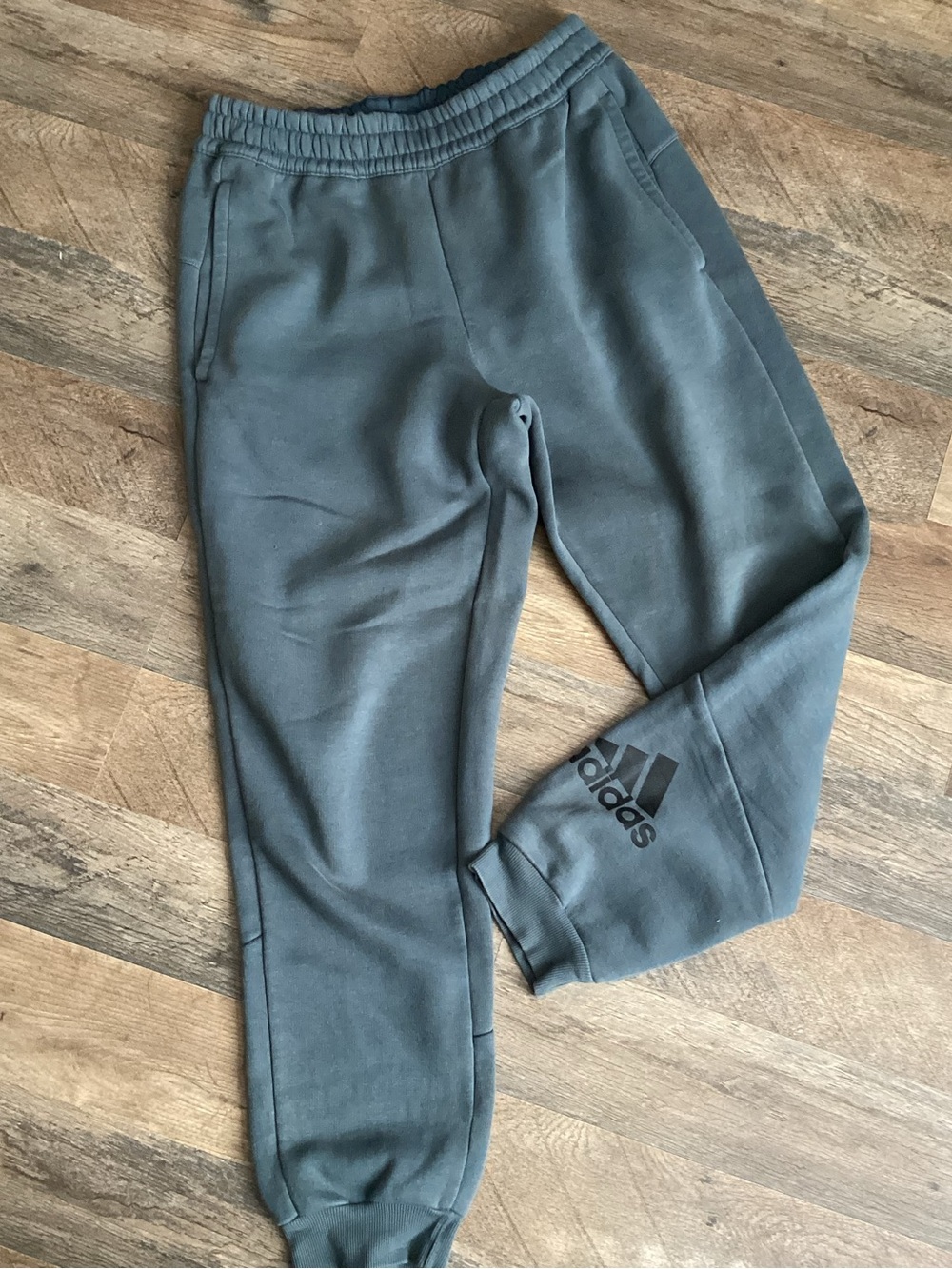 adidas Charcoal Gray Fleece Joggers with Logo Tag